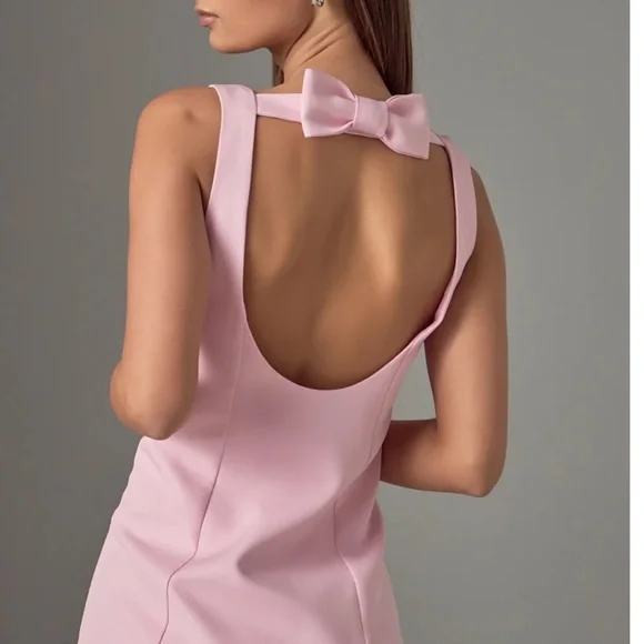 Pink Sleeveless Mini Dress Cutout Bow NWT - Picture 4 of 5
